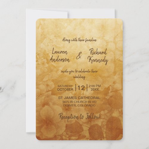 Autumn Gold Modern Abstract Floral Wedding Invitation