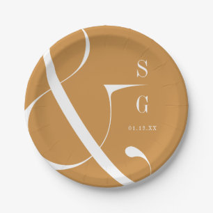 Autumn gold modern minimalist couples monogram paper plates