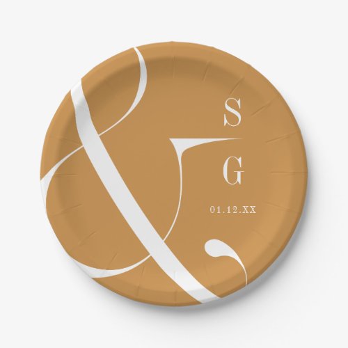 Autumn gold modern minimalist couples monogram paper plates