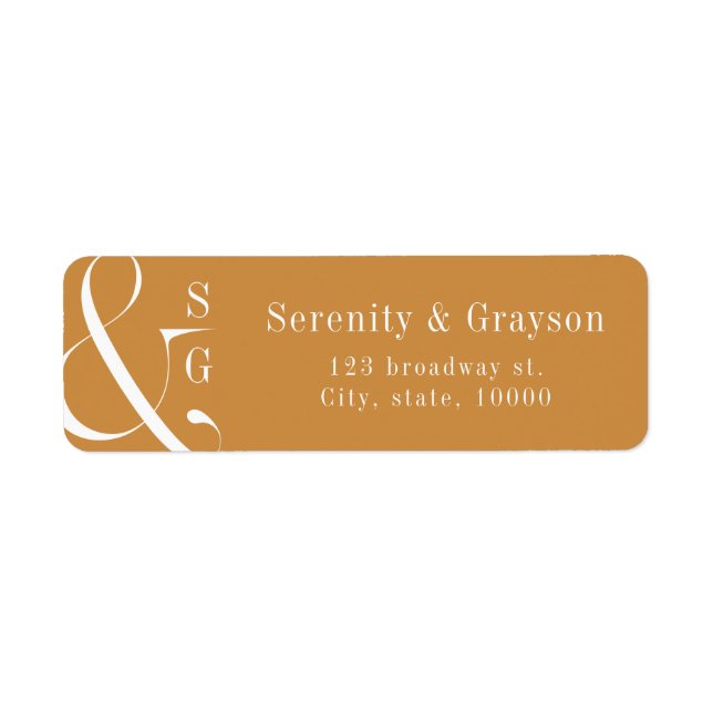 Autumn gold modern minimalist monogram address label (Front)