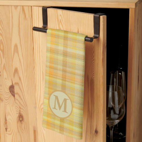 Autumn Gold Plaid Pattern Monogram Towel