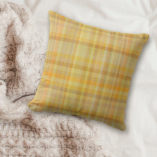 Autumn Gold Plaid Pattern Throw Pillow