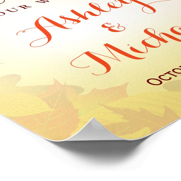 Autumn Gold Red Leaves Fall Wedding Reception Sign