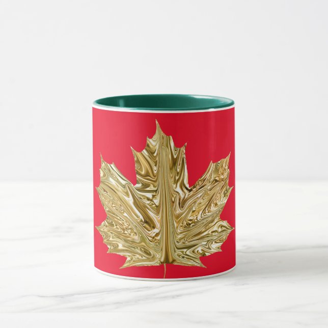 Autumn Gold red maple leaf fall metallic look Mug (Center)