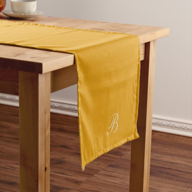 Autumn Gold with Monogram Initial Short Table Runner (In Situ)