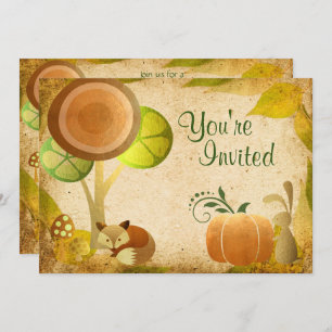 Autumn Gold Woodland Fox Bunny Baby Shower Invite