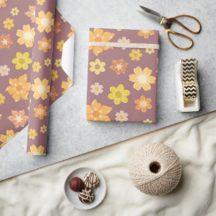 Autumn Golden Florals Seamless Fall Birthday Wrapping Paper