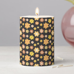 Autumn Golden Flowers Fall Birthday Gift Black Pillar Candle