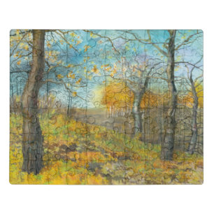 Autumn golden in an oak grove jigsaw puzzle