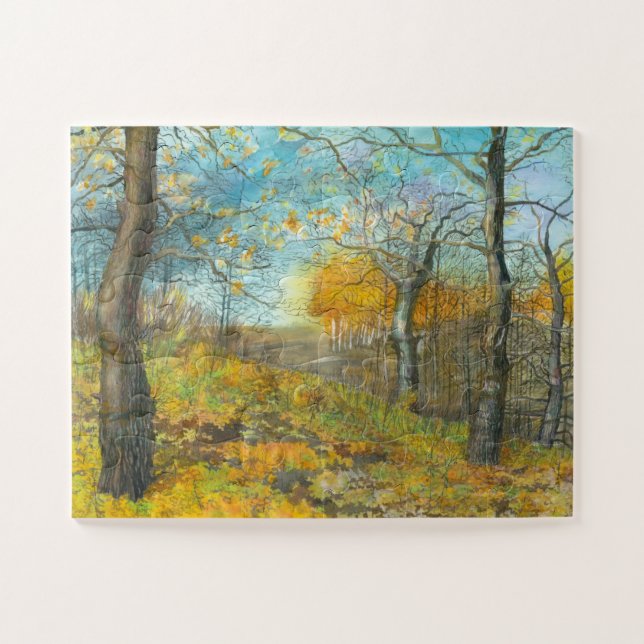 Autumn golden in an oak grove jigsaw puzzle (Horizontal)