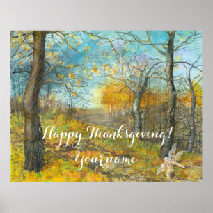 Autumn golden in an oak grove painting watercolor poster