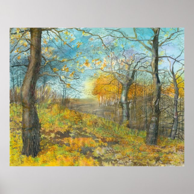 Autumn golden in an oak grove poster (Front)
