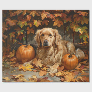 Autumn Golden Retriever Decoupage Wrapping Paper