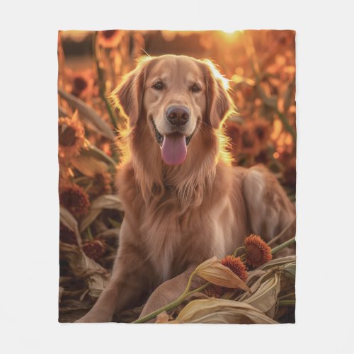 Autumn Golden Retriever Fleece Blanket