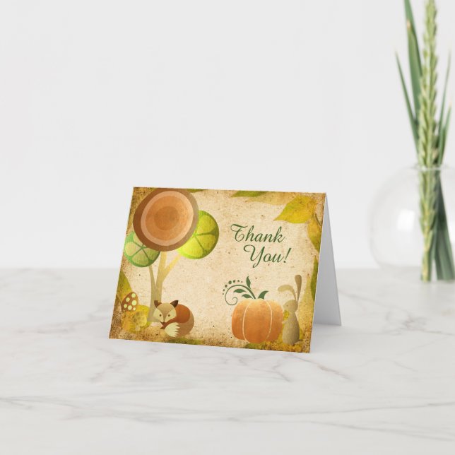 Autumn Golden Woodland Fox n Bunny Fall Thank You (Front)