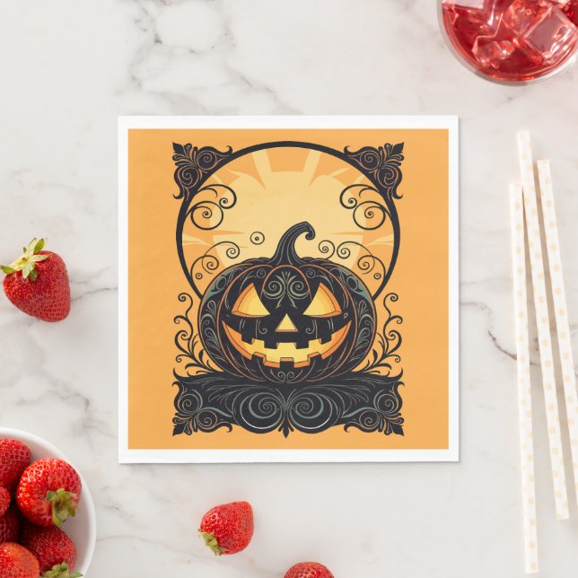 Autumn Gothic Jack O Lantern Napkins (Insitu)