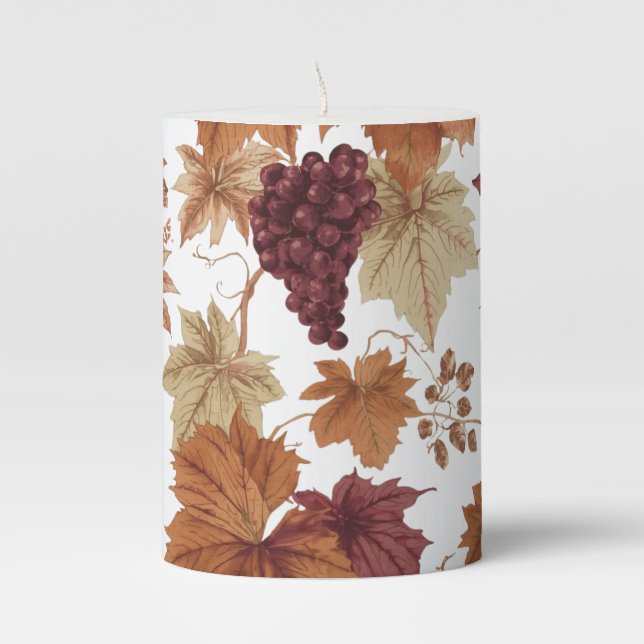 Autumn Grapes Candles, Wine Fan Gift Pillar Candle (Front)