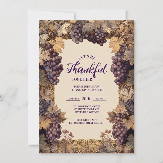Autumn Grapevine Thanksgiving Celebration Invitation (Front)