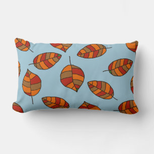 Autumn Graphical Red Leaves Pattern on any Color Lumbar Pillow