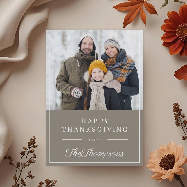 Autumn Gray Happy Thanksgiving Family Photo Holiday Card (Creator Uploaded)