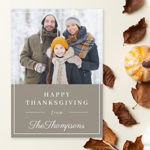 Autumn Gray Happy Thanksgiving Family Photo Holiday Card