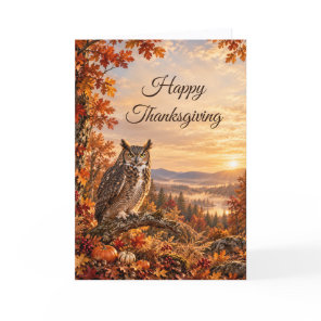 Autumn Great Horned Owl Forest Thanksgiving  Holiday Card