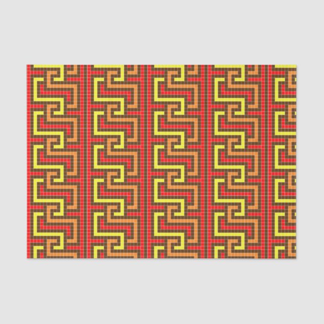 Autumn Greek Key Red Yellow Orange Tissue Paper (Front)