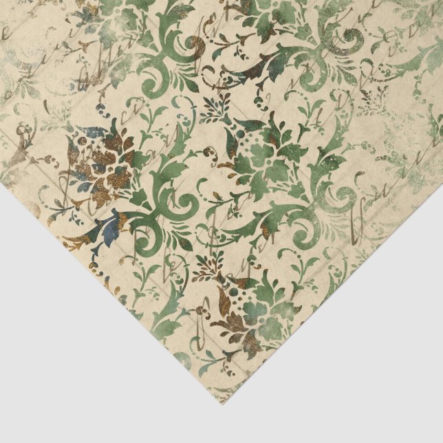 Autumn Green & Beige Ephemera Pattern Tissue Paper (Detail)