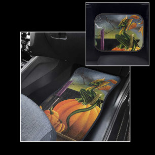Autumn Green Dragon Pumpkin Halloween Fantasy Car Mat