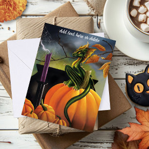 Autumn Green Dragon Pumpkin Halloween Fantasy Card