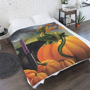 Autumn Green Dragon Pumpkin Halloween Fantasy Fleece Blanket