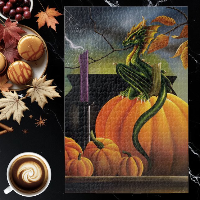 Autumn Green Dragon Pumpkin Halloween Fantasy Jigsaw Puzzle (Creator Uploaded)
