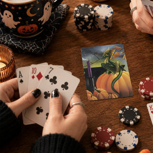 Autumn Green Dragon Pumpkin Halloween Fantasy Poker Cards