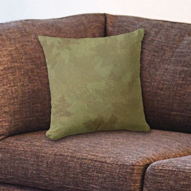 Autumn Green Leaves Damask Throw Pillow (Creator Uploaded)