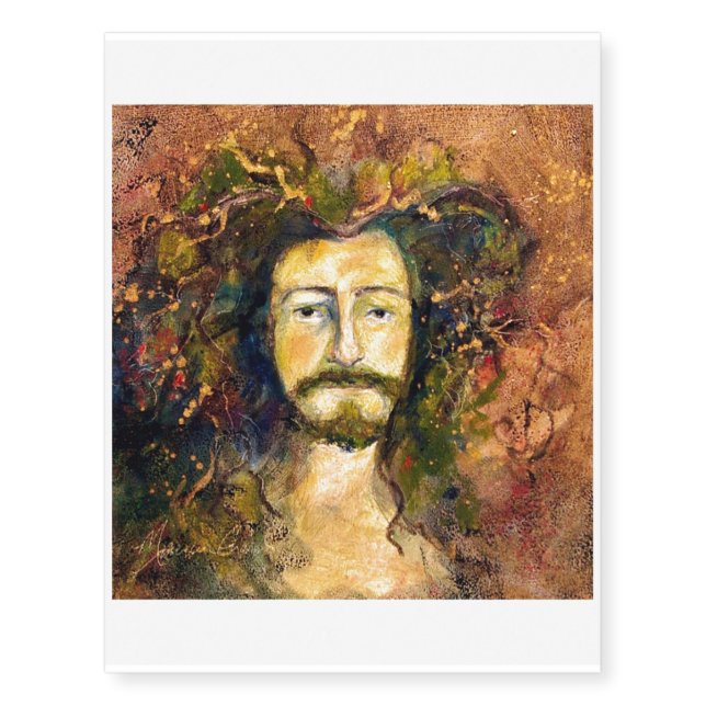 Autumn Green Man Face Maureen Girard Temporary Tattoos (Front)