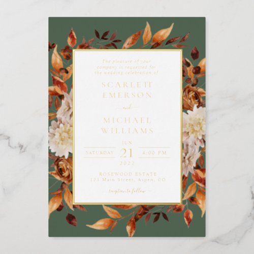 Autumn Green Wedding Foil Invitation