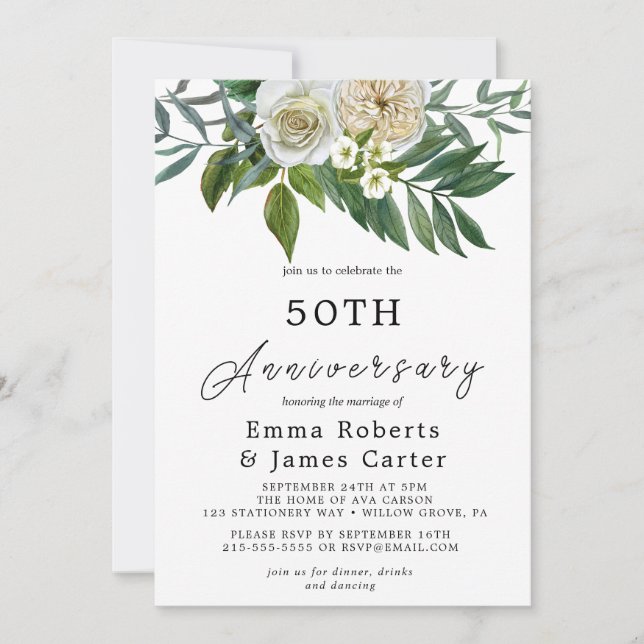 Autumn Greenery 50th Wedding Anniversary  Invitation (Front)