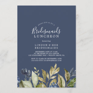 Autumn Greenery Navy Bridesmaids Luncheon Invitation