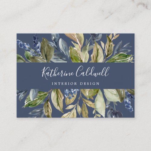 Autumn Greenery  Navy Business Card