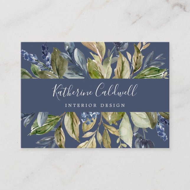 Autumn Greenery | Navy Business Card (Front)