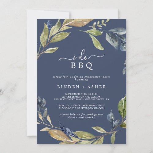 Autumn Greenery  Navy I Do BBQ Engagement Party Invitation