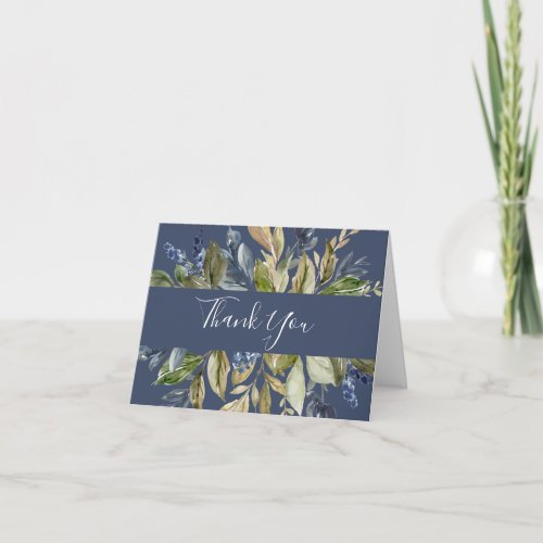 Autumn Greenery  Navy Thank You Card