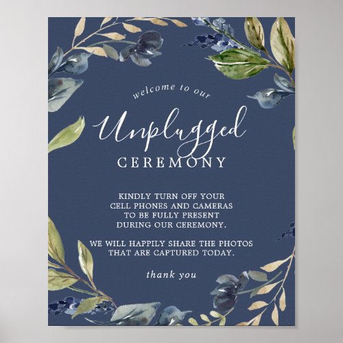 Autumn Greenery  Navy Unplugged Ceremony Sign