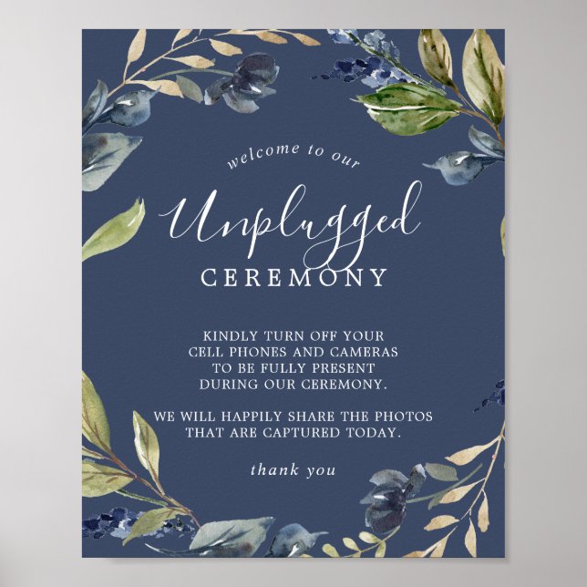 Autumn Greenery | Navy Unplugged Ceremony Sign (Front)