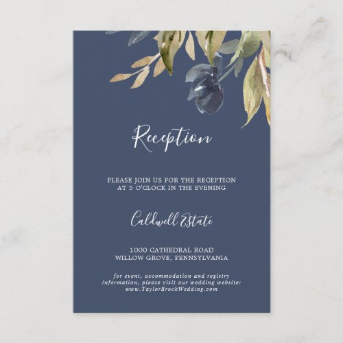 Autumn Greenery Navy Wedding Reception Insert Card