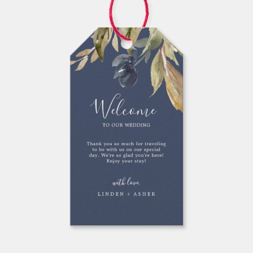Autumn Greenery  Navy Wedding Welcome Gift Tags