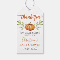 Autumn Greenery Pumpkin Baby Shower Thank You Gift Tags