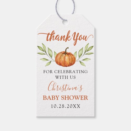 Autumn Greenery Pumpkin Baby Shower Thank You Gift Tags