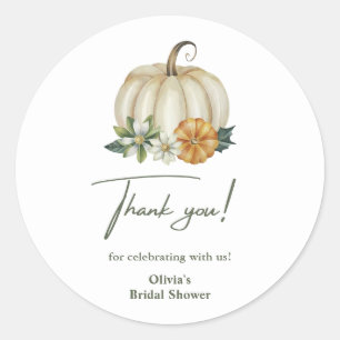 Autumn Greenery Pumpkin Thank You Bridal Shower  Classic Round Sticker