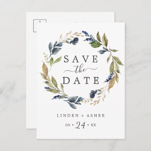 Autumn Greenery Save the Date Postcard